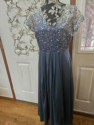 SIZE XL UNBRANDED Long Blue & White Sheer Floor Length Dress INVLJ39