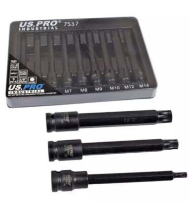 US PRO Industrie Werkzeuge 9 Stck. 3/8 Zoll Dr Extra Lang Impact Spline Steckschlüsselsatz 7537