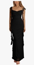 Pretty Garden M Black Ruffle  Maxi Dress Party Cocktail Sleeveless Strap