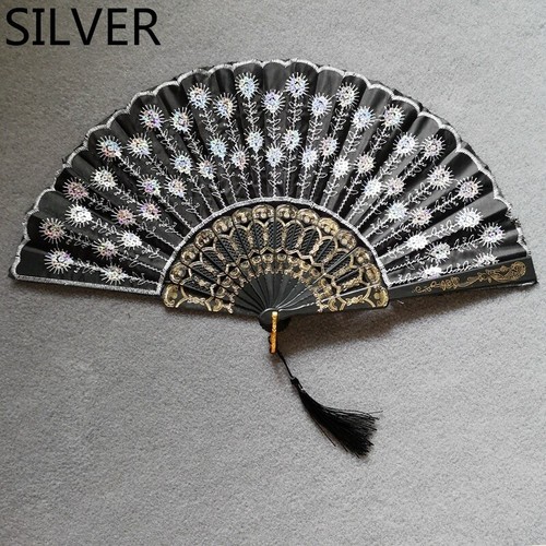 Party Sequin Folding Fan Dance Lace Tassel Fringe Lolita Spanish Hand Held Decor - Picture 22 of 23