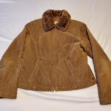 L.e.i. Corduroy Zip Jacket Faux Fur Trim Womens Medium Brown Y2k Vintage 19x22