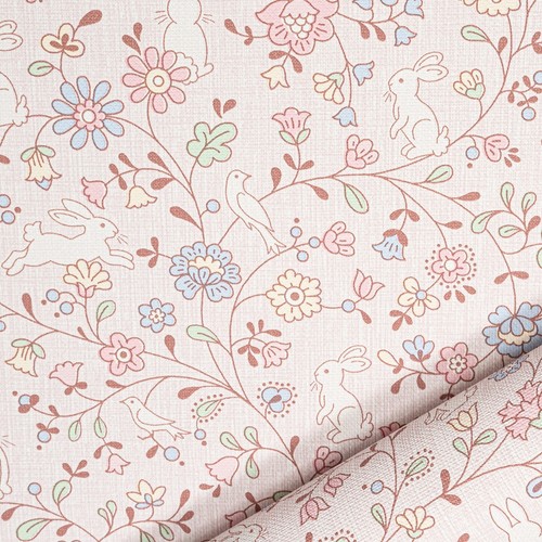 Kids Pink Rabbit Wallpaper Floral Slightly Imperfect Bedroom Playroom Nursery - Picture 4 of 9