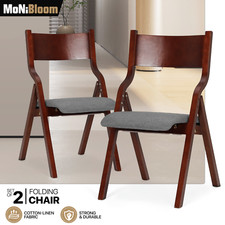 2PCS Gray Folding Solid Wooden Chair Living Room Parties Patio Chairs w/Cushion