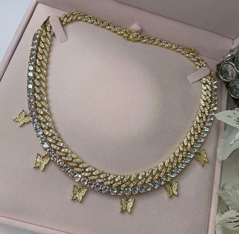 JUEGO DE 2 piezas gargantilla tenis mariposa cubana azul, collar mariposa tenis circonita, Foto 4 de 4