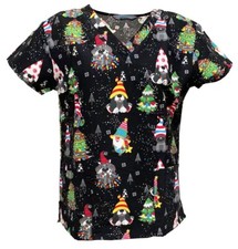 Women's Fashion Medical Nursing Scrub Tops Black Gnome Pawsmas Small
