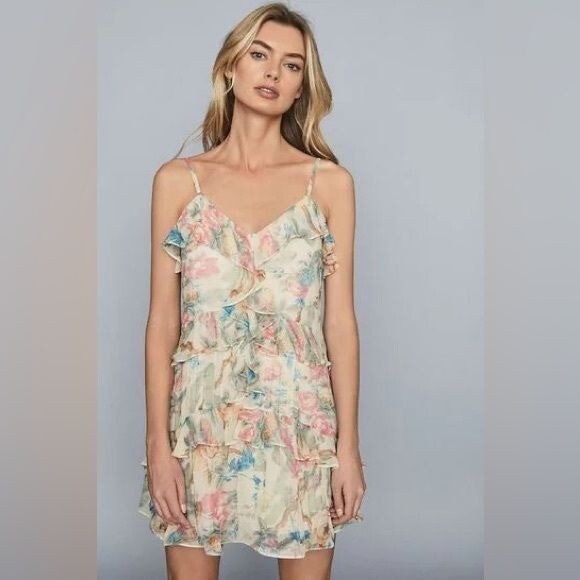 REISS Ida Floral Print Chiffon Mini Dress💗🤍💗