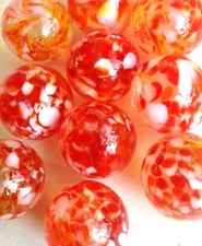 Glass Marbles 5/8" - 10 pcs Handmade Clear w/red, white  yellow spots