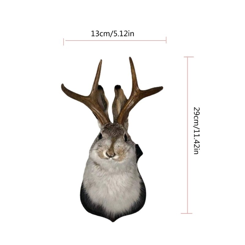 Animal Rabbit Head Antlers Wall Decor for Office Bar Holiday Home 3D