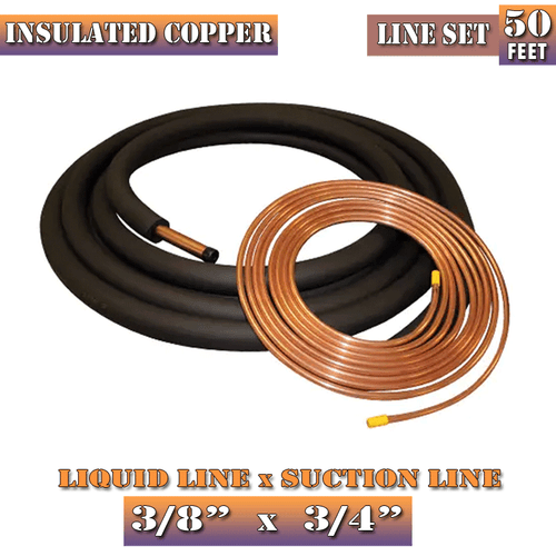 3/8" Liquid x 3/4" Suction 50 ft 3/8" Insulated Copper HVAC Line Set LS38343850 - Picture 1 of 5
