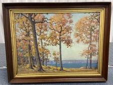 Carl W. Rawson (1884-1970 ) Autumn Landscape Oil on Canvas Signed LR & Dated ‘45