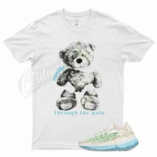 White SMILE T Shirt for YZ Boost 380 Alien Blue Glow Green Grey