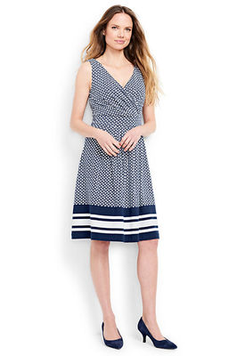 Lands End Women's Fit and Flare Dress Radiant Navy Geo Border New | eBay