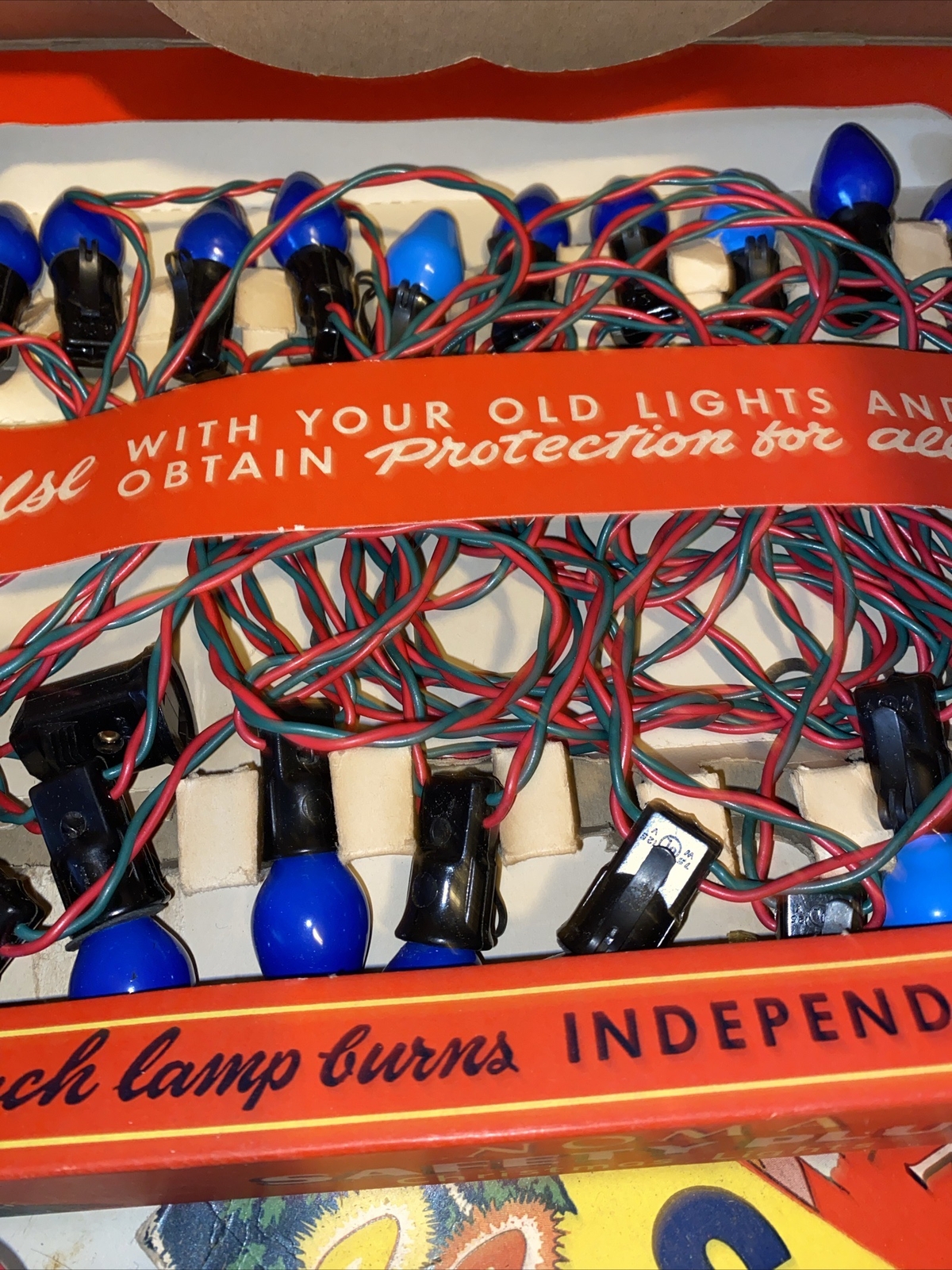 Vintage NOMA Blue Christmas Lights in Original Box Multi Colored PAIR