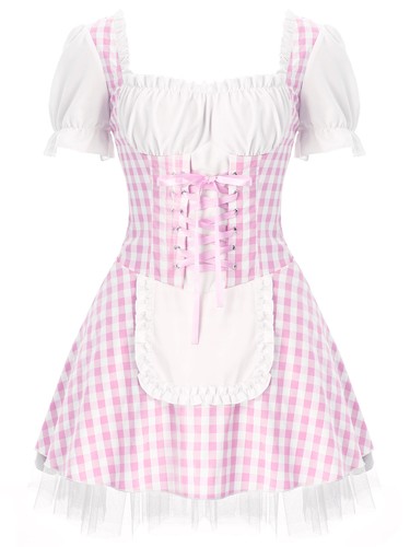 Damen Uniform Karierte Hausmädchen Schnürung Dienstmädchen Kostüm Club Schürze - Picture 25 of 32