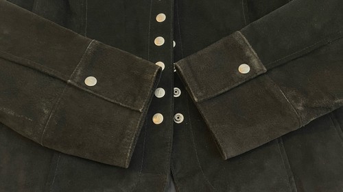 Vintage 90’s Live A Little Black 100% Leather Suede Slim Blazer Jacket Women’s L - Picture 7 of 8
