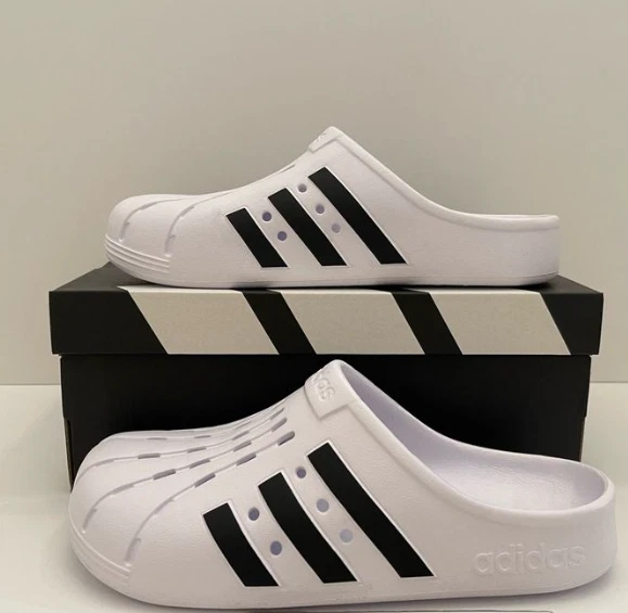 Nuovi zoccoli Adidas Adilette sandali unisex bianchi e neri taglia 9 UOMO 10 DONNA
