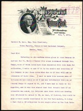 Washington National Bank - 1891 Grenville Dodge - Sidney Dillon Letter Head Bill