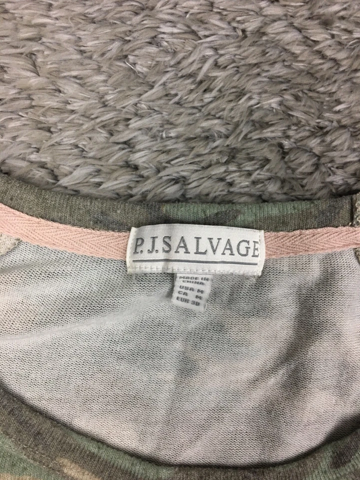 Camisa de pijama PJ Salvage para mujer talla mediana verde camuflaje manga larga Foto 4 de 4