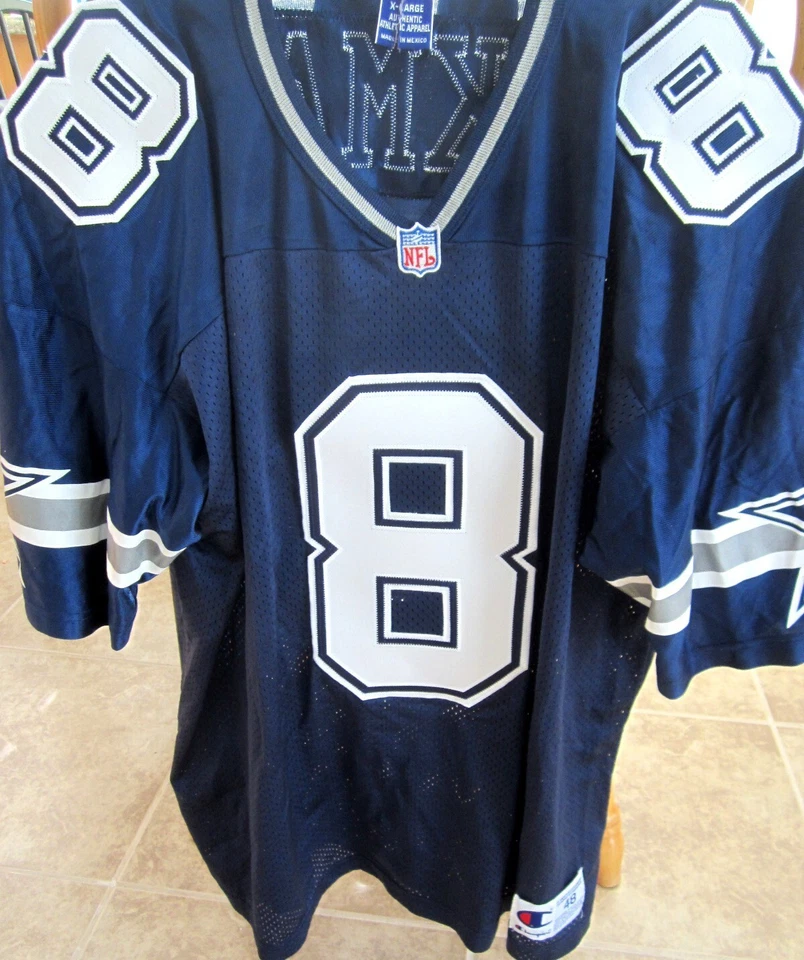 Troy Aikman Dallas Cowboys Auténtico Campeón Cosido Azul Años 90 Retro Jersey Foto 2 de 2