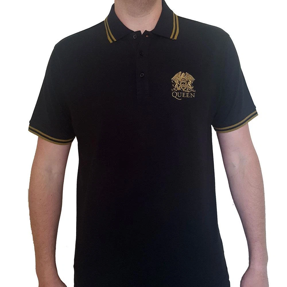 OFFICIAL LICENSED QUEEN CLASSIC CREST BLACK POLO SHIRT FREDDIE MERCURY