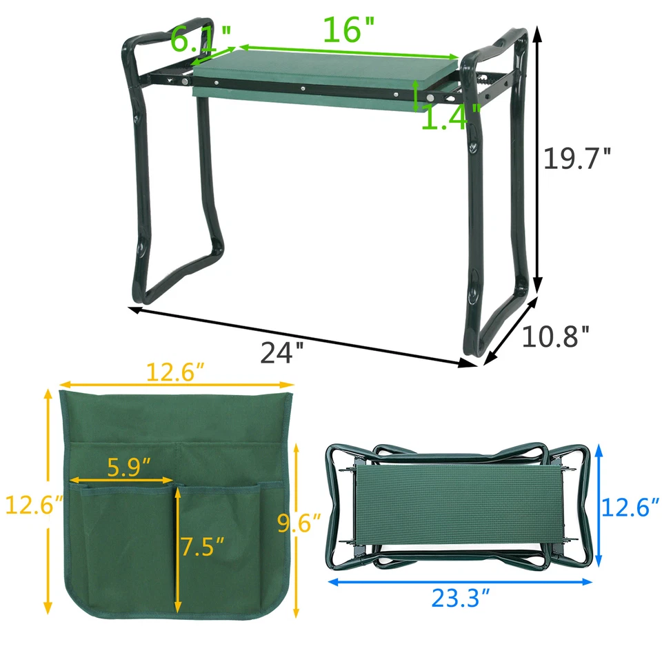 NEW Garden Kneeler Seat w/ Kneeling Pad and Tool Pouch Folding Portable Bench - Image 2 of 4