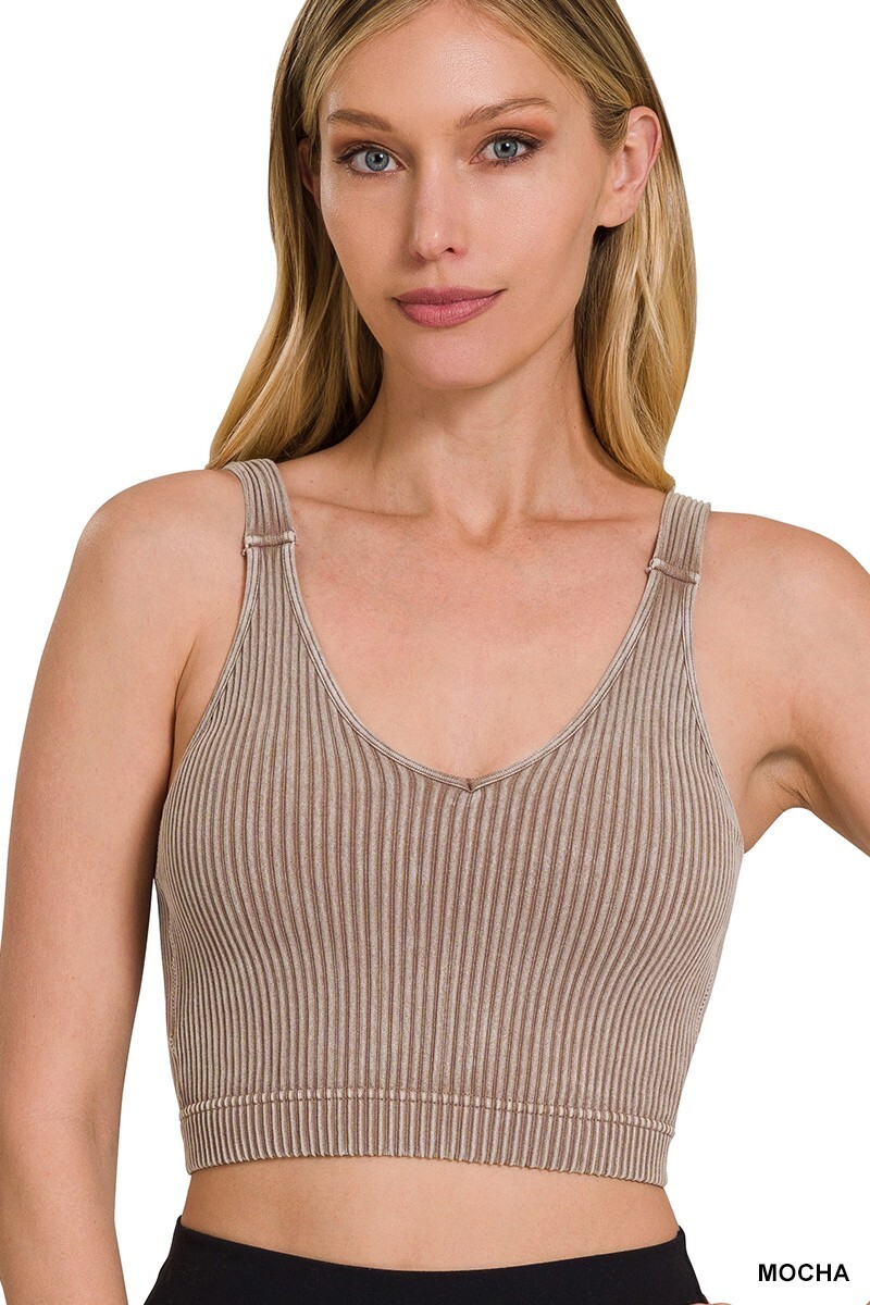 ZENANA WOMEN WASHED RIBBED CROPPED BRA PADDED TANK TOP eBay