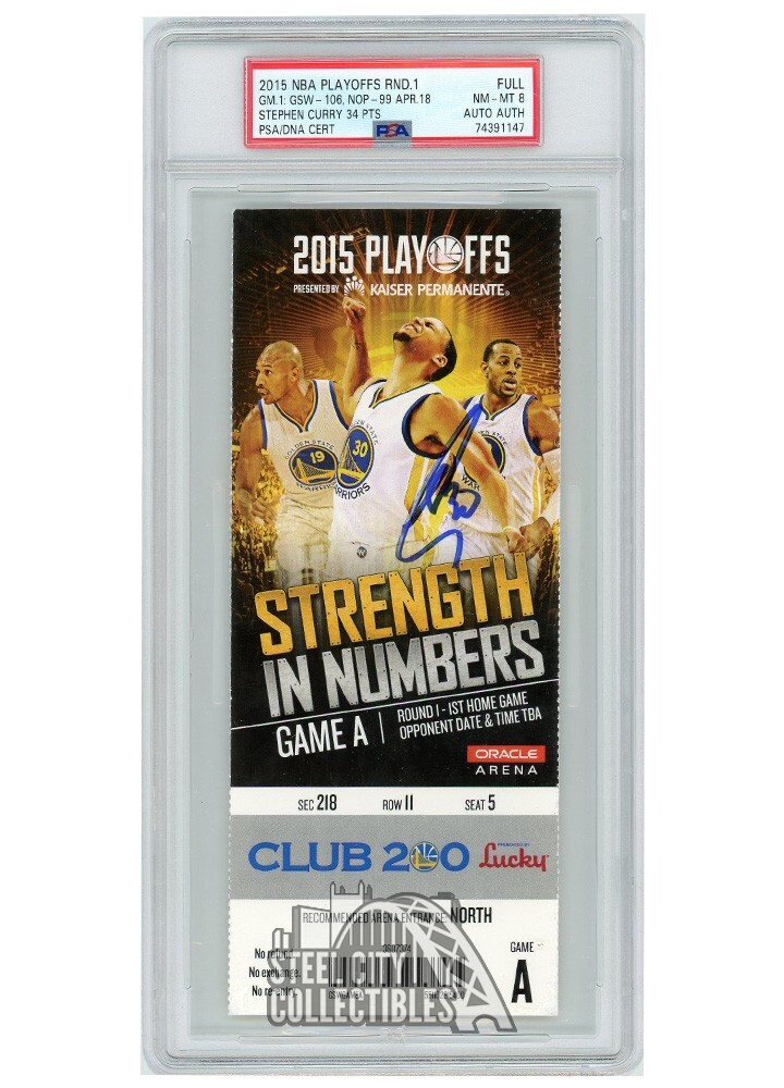 Stephen Curry Autographed Signed 2015 Playoffs Round 1 Game 1 Ticket PSA 8 PSA/DNA Auth 