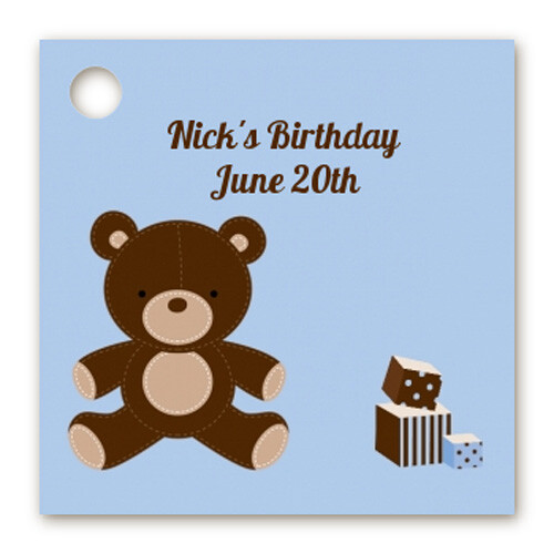 Teddy Bear Blue - Personalized Birthday Party Card Stock Favor Tags - Set of 20