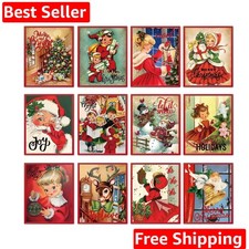 12 Pcs Christmas Wall art Vintage Xmas Wall Picture Decor Holiday Santa Snowm...