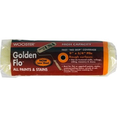 Wooster Brush Golden Flo Roller Cover 3-Pack – 9-Inch, 3/8-Inch Nap, High-Capacity For Flat Paints, Stains & Waterproofing – Polypropylene Core