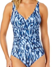 Anne Cole Women s Swim Blue Blurry Stripe One Piece Size 16 NWT