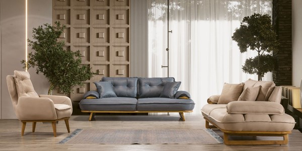 Stilvolle Grau-Beige Wohnzimmer Sofagarnitur Designer 3+3+1 Sitzer 3Tlg-image