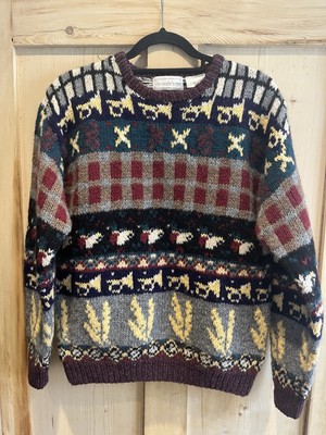 The Eagle s Eye Vintage Shetland Wool Chuncky Knitted Sweater With Ducks, Size M