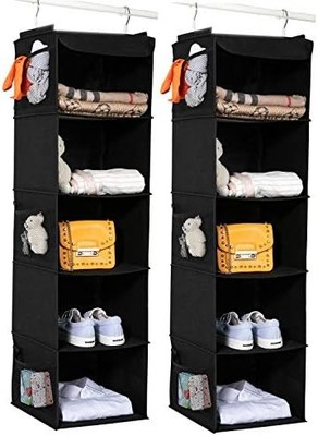 Hanging Closet Organizer 2 Pack 5 Shelves Storage Pockets Black