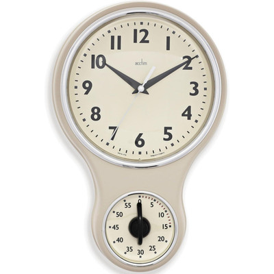 Küchen Wanduhr Creme Kunststoff & Gewölbtes Glas 300x195x50mm Retro Timer Quarz+