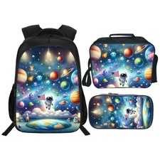 3Pcs Boys Space Astronaut Backpack Sets Backpack With Lunch Box Pencil Case f...