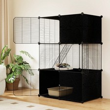 3-Tier Metal Cat Cage Kitten Enclosure For Small Animals Black