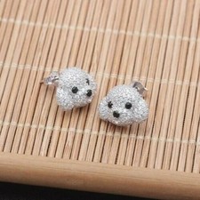 3Ct Round Cut Lab-Created Diamond 14K White Gold Plated Halo Dog Stud Earrings