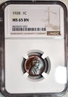 NGC MS-65 BN 1928-P Lincoln Cent, Beautifully Toned, Blazing Gem.