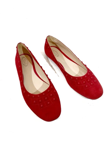 TOD’S Scarpe basse ballerine Tods donna rosse scamosciate taglia 39 Made in Italy