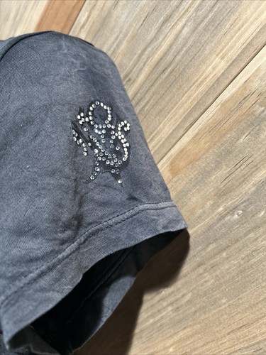 Velvet Stone Charcoal Mineral Wash Embellished Fleur De Lis Soft Tee Made In USA - Picture 3 of 7