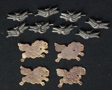 Antique Japan miniature bronze Dragonfly and Shishi 1900 hand craft placques