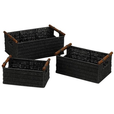 Decorative Woven Baskets, Set of 3 Baskets, Rope with Wood Handles, Sturdy Me...