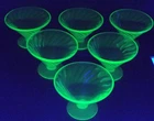 Set of 6 Federal Depression Fluorescent Green Swirl Uranium Glass Sherbet Dishes