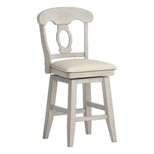 iNSPIRE Q Napoleon Back Counter Height Wood Swivel Chair in Antique White