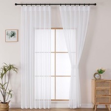 White Pinch Pleated Sheer Curtains 84 Inches Long 2 Panels Set for Bedroom Li...