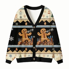 Gingerbread Monster Christmas Cardigan, Funny Gingerbread Cardigan, S-7XL