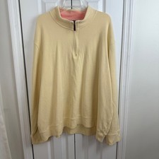 Lands End Mens 3XL Pale Yellow Quarter Zip Pullover Sweatshirt Ribbed Collar