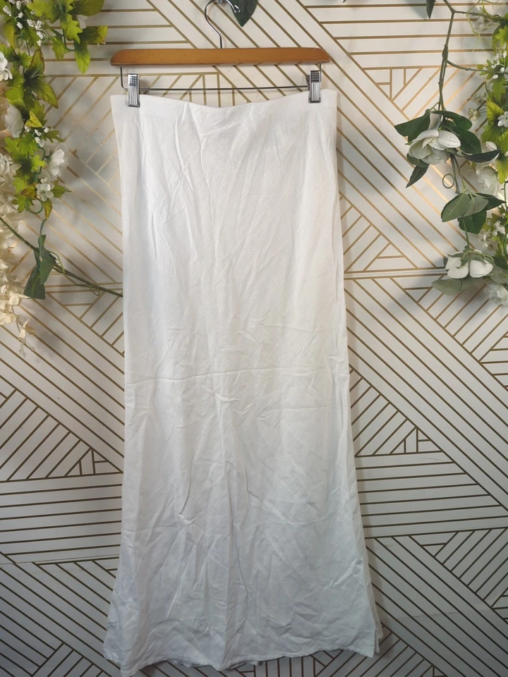 Maxi Falda H&M Blanca Mezcla de Lino Línea A Fluida Boho Verano Talla M Foto 4 de 4