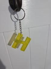 Initial New Block Letter H Resin Yellow W Sparkle Key Chain
